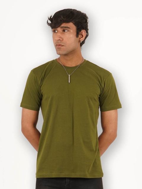 

Melangebox Men Olive Green Henley Neck Raw Edge T-shirt