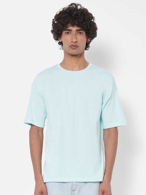 

Melangebox Men Blue Oversized Drop Shoulder Sleeves T-shirt