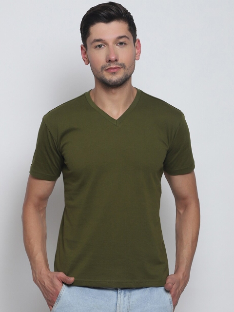 

Melangebox Men Olive Green V-Neck T-shirt