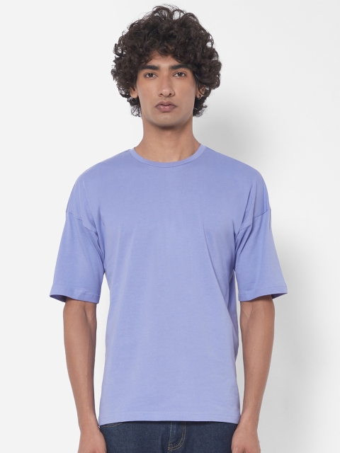 

Melangebox Men Violet Henley Neck Extended Sleeves Loose T-shirt