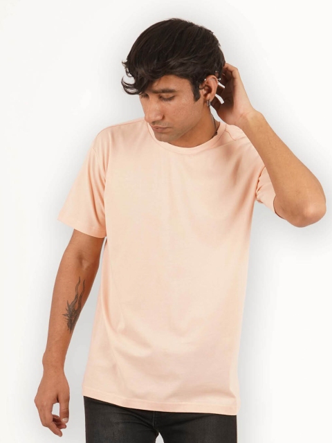 

Melangebox Men Cream-Coloured V-Neck Monochrome Raw Edge T-shirt