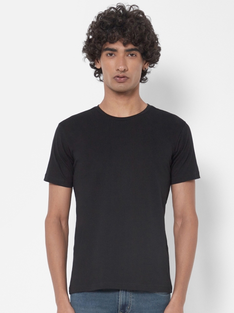 

Melangebox Men Black Henley Neck T-shirt