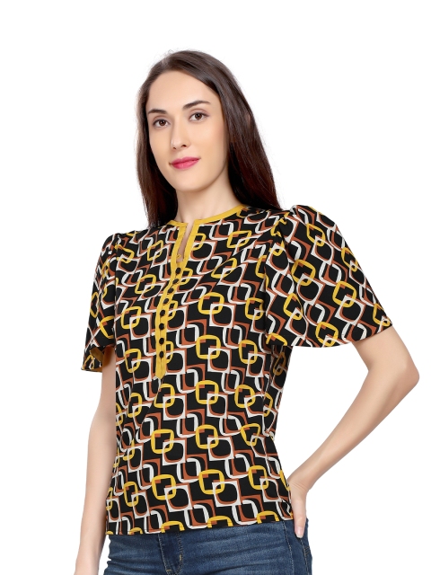 

ZINNIA Black & dark jungle green Animal Print Crepe Top