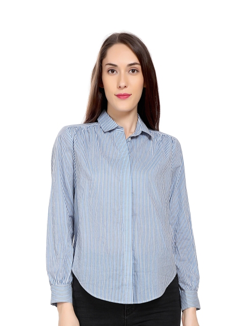 

ZINNIA Blue & baby powder Striped Shirt Style Top