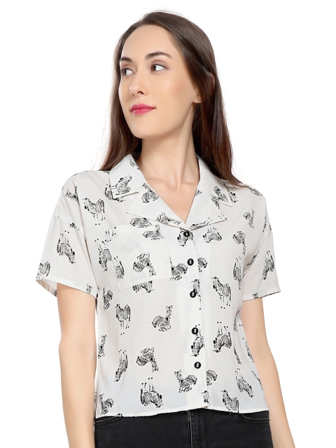 

ZINNIA White & delicacy Print Crepe Shirt Style Top