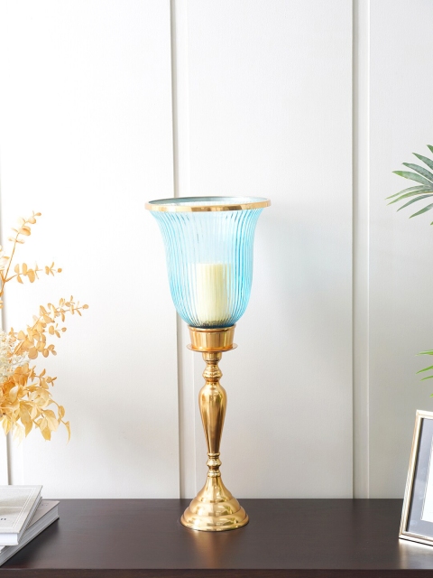 

Pure Home and Living Blue & Gold-Toned Textured Small Hurricane Candle Holders