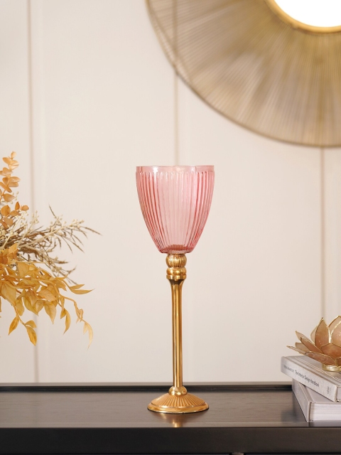 

Pure Home and Living Pink & Gold-Toned Textured Fiesta Large Votive Candle Holder