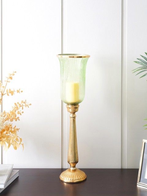 

Pure Home and Living Green & Gold-Toned Textured Noor Large Hurricane Candle Holder