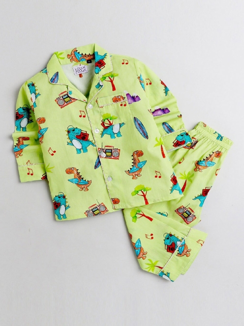 

KOOCHI POOCHI Unisex Kids Lime Green & Teal Printed Night suit