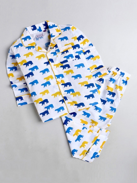 

KOOCHI POOCHI Unisex Kids White & Blue Printed Night suit