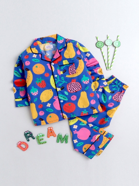 

KOOCHI POOCHI Unisex Kids Blue & Yellow Printed Night suit