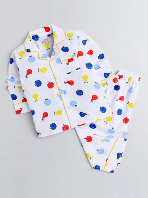 

KOOCHI POOCHI Unisex Kids White & Blue Printed Night suit