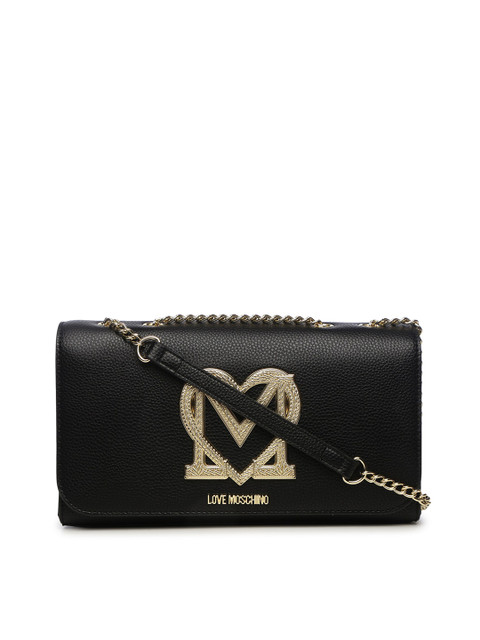 

LOVE MOSCHINO Black Embellished Leather Structured Sling Bag