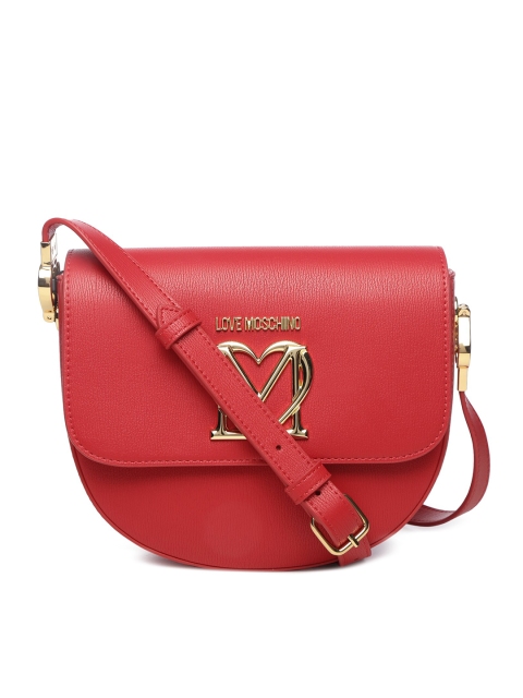 

LOVE MOSCHINO Red Leather Structured Sling Bag with Tasselled