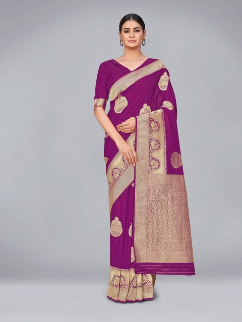 

MONJOLIKA FASHION Purple & Gold-Toned Woven Design Zari Silk Blend Banarasi Saree