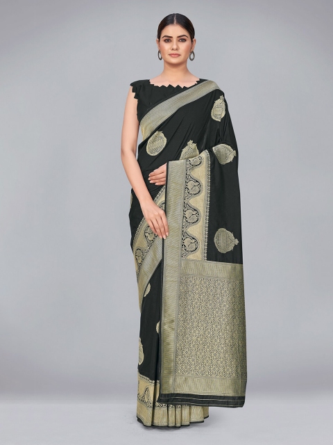 

MONJOLIKA FASHION Black & Gold-Toned Woven Design Zari Silk Blend Banarasi Saree