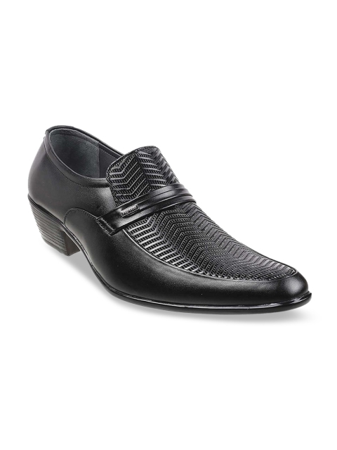 

Metro Men Black Textured Leather Formal Slip-On Shoes