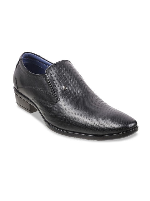 

Metro Men Black Solid Leather Formal Slip-Ons