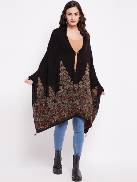 

Knitstudio Women Black & Yellow Woven-Design Shawl