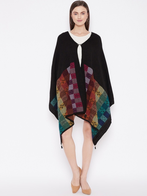 

Knitstudio Women Black Checked Wool Shawl