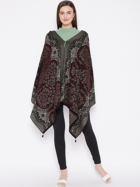 

Knitstudio Women Maroon & Black Woven-Design Shawl