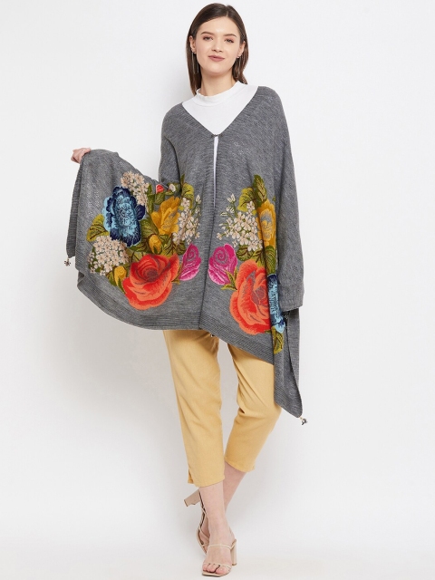 

Knitstudio Women Grey & Orange Woven-Design Shawl