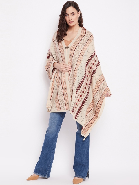 

Knitstudio Women Beige & Maroon Woven-Design Wool Shawl