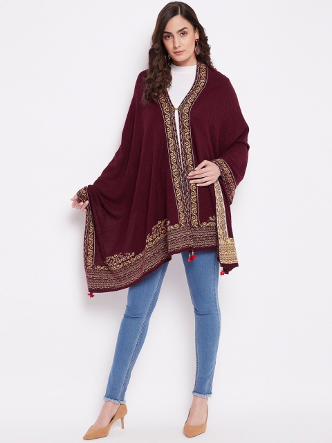 

Knitstudio Women Maroon & Yellow Woven-Design Shawl