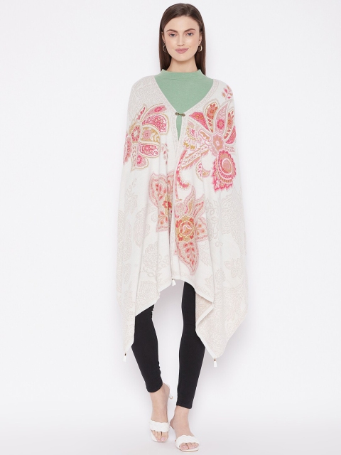 

Knitstudio Women White & Red Woven-Design Wool Shawl