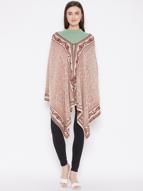 

Knitstudio Women Rust Brown & White Woven-Design Shawl