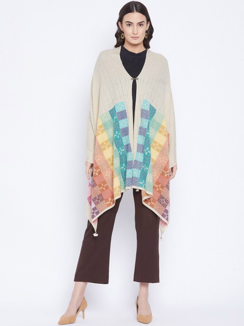 

Knitstudio Women White & Blue Woven-Design Shawl