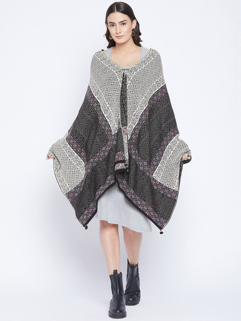 

Knitstudio Women Black & Grey Ethnic Printed Knitted Shawl