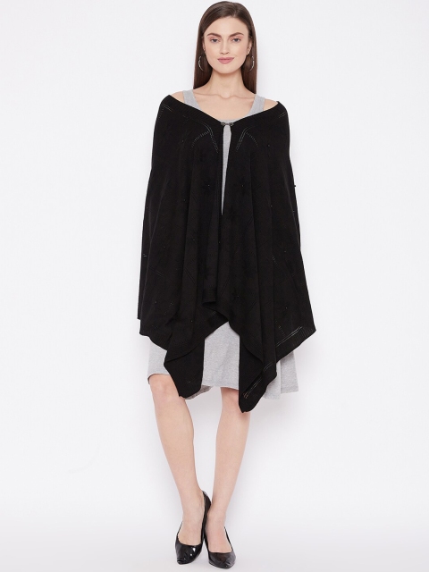 

Knitstudio Women Black Solid Wool Shawl