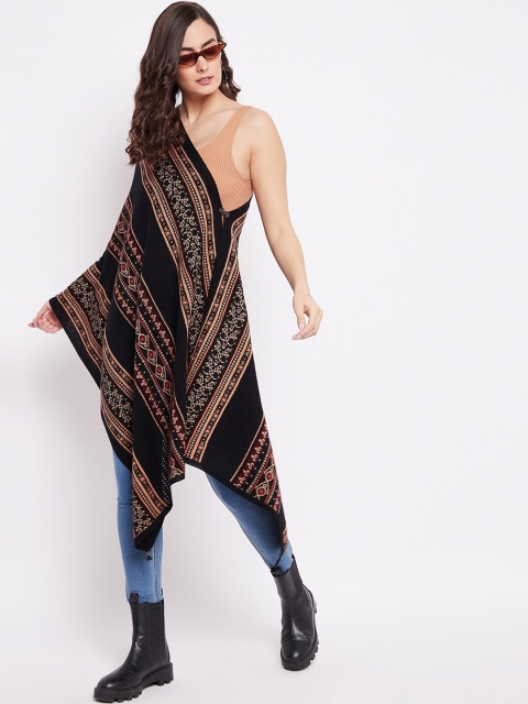 

Knitstudio Women Black & Orange Woven-Design Shawl