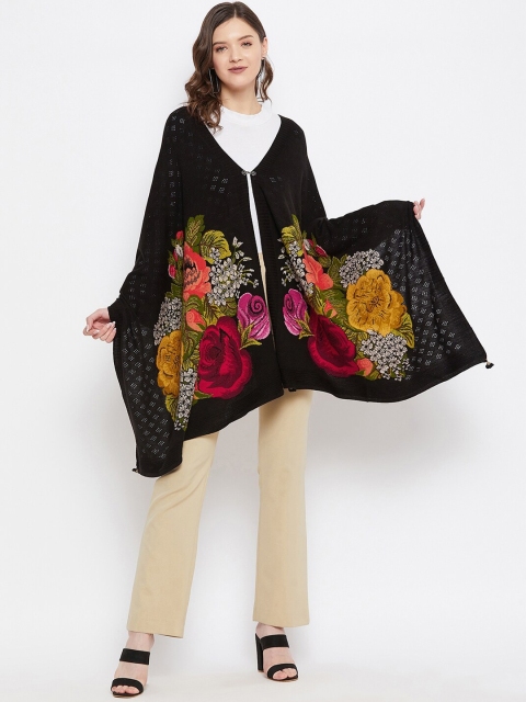 

Knitstudio Women Black & Green Botanical Printed Knitted Shawl