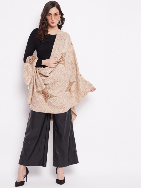 

Knitstudio Women Beige Woven Design Shawl