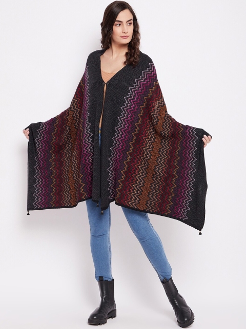 

Knitstudio Women Black & Pink Woven-Design Shawl
