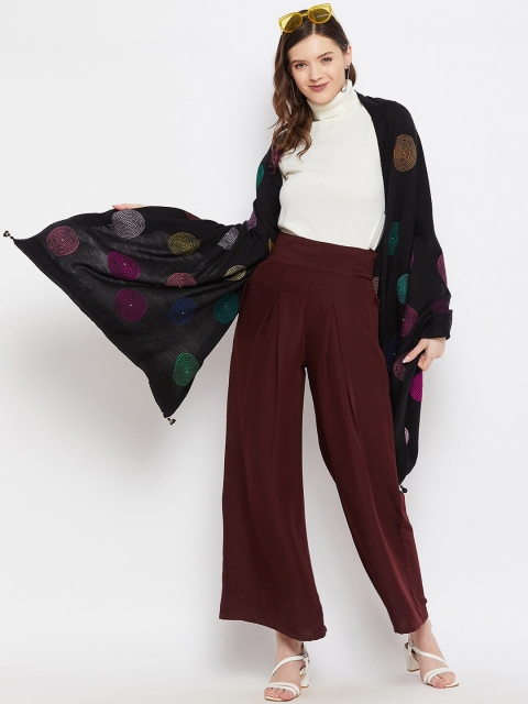 

Knitstudio Women Black Woven-Design Shawl