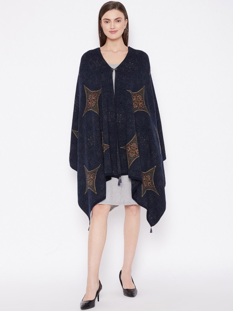 

Knitstudio Women Navy Blue & Grey Woven-Design Shawl