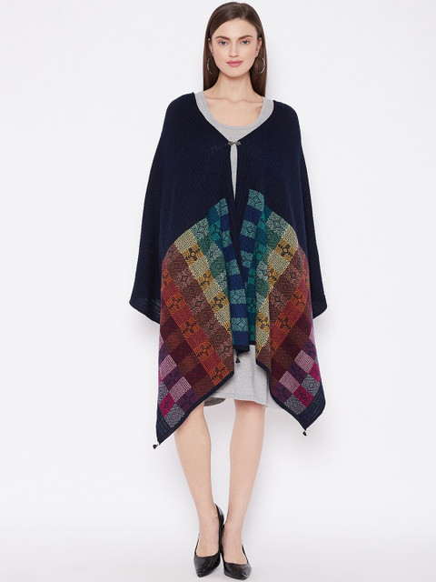 

Knitstudio Women Navy Blue Woven-Design Shawl