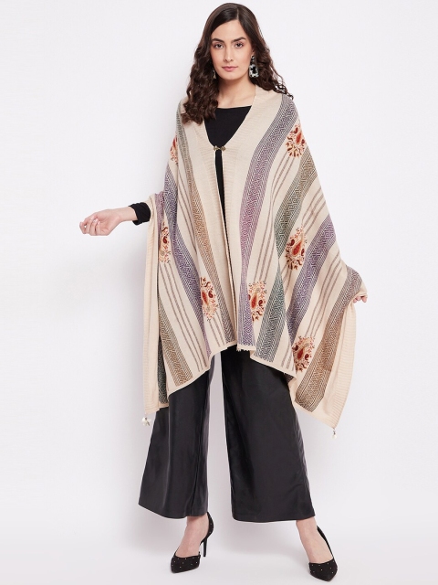 

Knitstudio Women Beige & Black Woven-Design Shawl