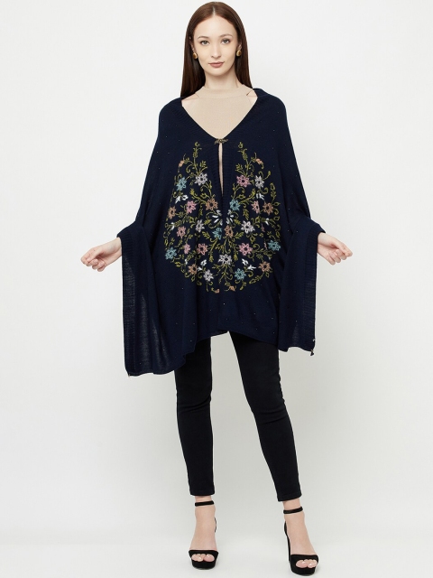 

Knitstudio Women Navy Blue Woven-Design Shawl
