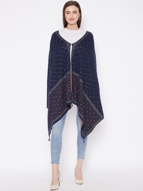 

Knitstudio Women Navy Blue Graphic Knitted Shawl