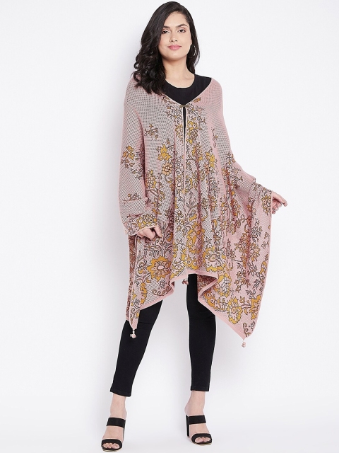 

Knitstudio Women Peach-Coloured & Yellow Woven-Design Shawl