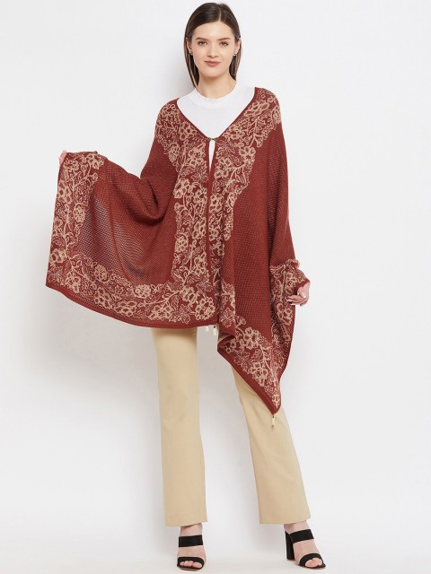 

Knitstudio Women Rust Brown Woven Design Knitted Shawl