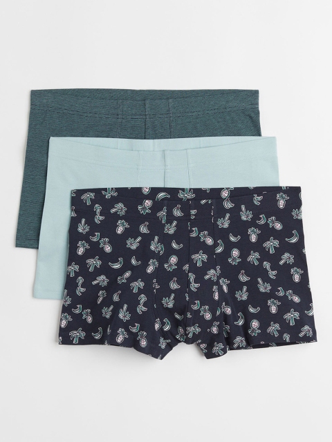 

H&M Men Blue & Turquoise Blue 3-Pack Short Cotton Trunks