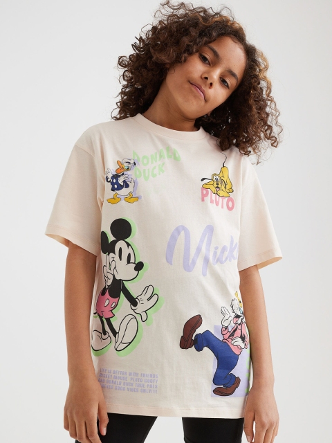 

H&M Girls Beige Oversized Printed T-Shirt