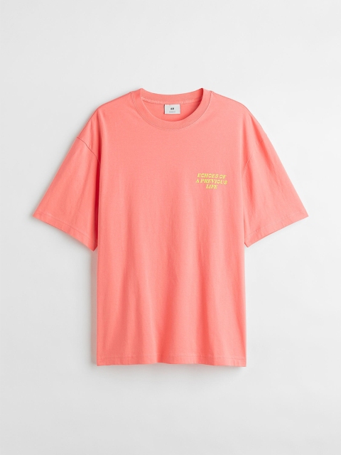 

H&M Men Pink Relaxed Fit Cotton T-shirt