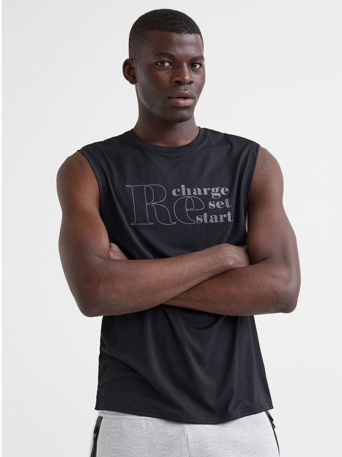 

H&M Men Black Printed Relaxed Fit Fast-Drying Sports Vest Top
