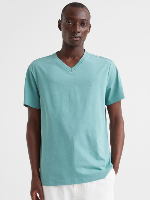 

H&M Turquoise Blue Regular Fit V-Neck T-Shirt